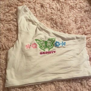 OMIGHTY one shoulder butterfly crop top